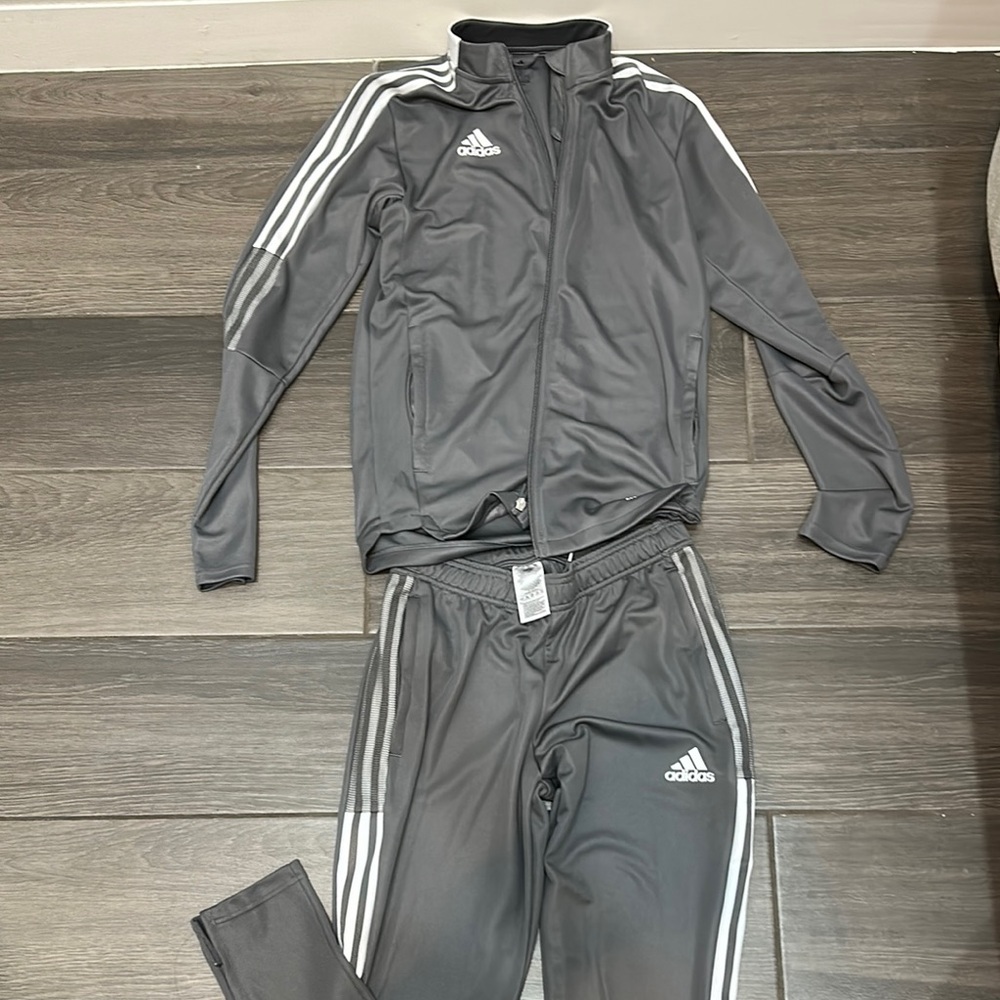 ADIDAS Gray Tracksuit with White Stripes great condition